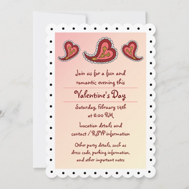 Invitación de fiesta de corazón de paisley (Anverso)