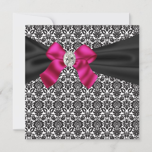 Invitación de Fiesta de Corbata Negra Rosa Damasco (Anverso)