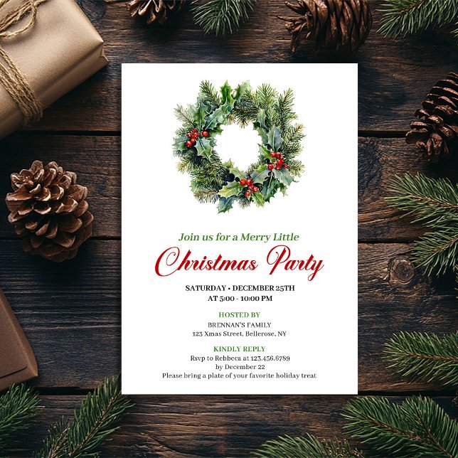 Invitación de fiesta de corona de Navidad tradicio (Traditional Christmas Wreath Party Invitation)