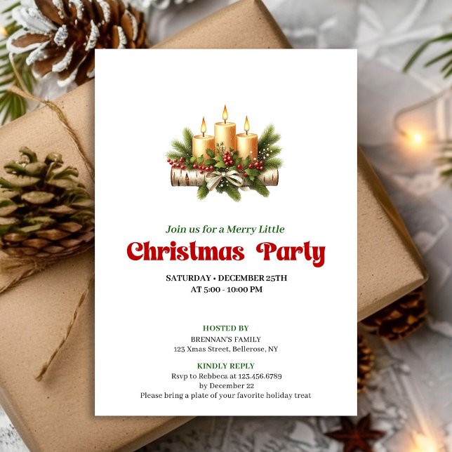 Invitación de fiesta de corona de pino de velas de (Chic Christmas Candles Pine Wreath Party Invite)