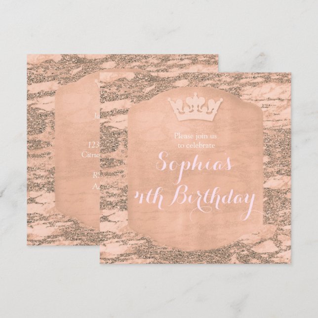 Invitación de fiesta de corona de princesa de oro  (Anverso / Reverso)