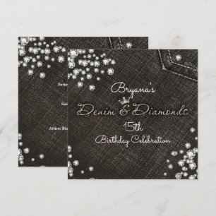 Invitación de fiesta de corona glamurosa de denim 