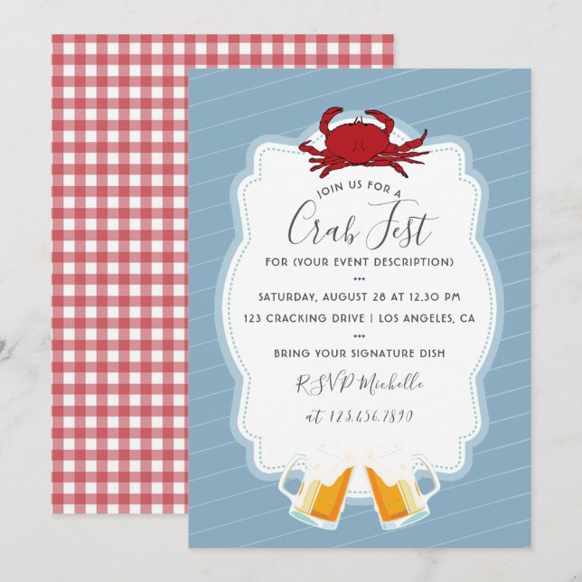 Invitación de fiesta de Crab Fest para cualquier o (Anverso / Reverso)