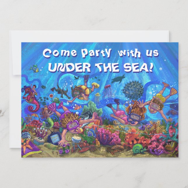 Invitación de fiesta de cuatro bajo el mar (Anverso)