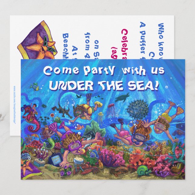 Invitación de fiesta de cuatro bajo el mar (Anverso / Reverso)