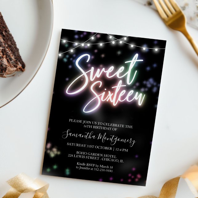 Invitación de fiesta de cumpleaños 16 moderna con  (Subido por el creador)