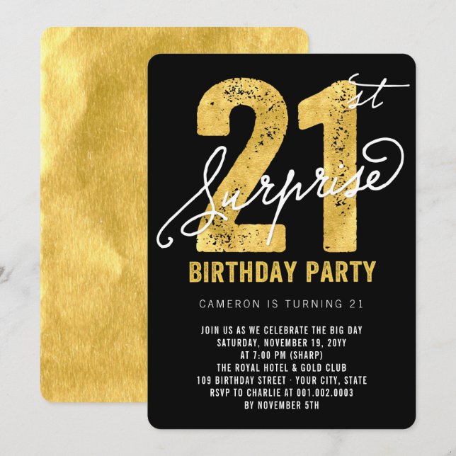 Invitación de Fiesta de cumpleaños 21ª sorprendent (Anverso / Reverso)