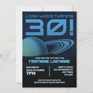 Invitación de fiesta de cumpleaños 30 de Blue Retr