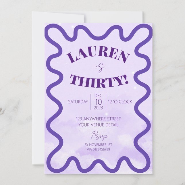 Invitación de fiesta de cumpleaños 30 de Retro Wav (Anverso)