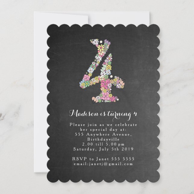 Invitación de Fiesta de cumpleaños 4 Chicas de Cha (Anverso)