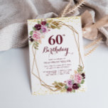 invitación de fiesta de cumpleaños 60 color morado<br><div class="desc">Un bonito diseño de temática floral con una hermosa flor de acuarela de otoño morada. El texto y los colores se pueden personalizar.</div>