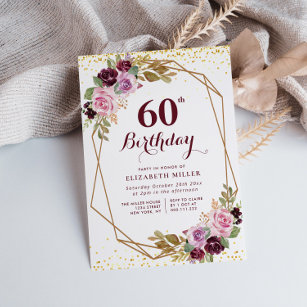 invitación de fiesta de cumpleaños 60 color morado
