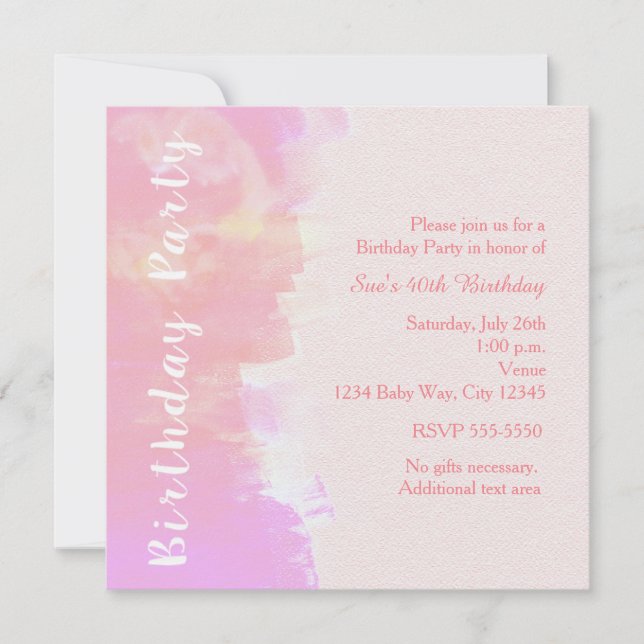 INVITACIÓN DE FIESTA DE CUMPLEAÑOS Acuarela Tropic (Anverso)