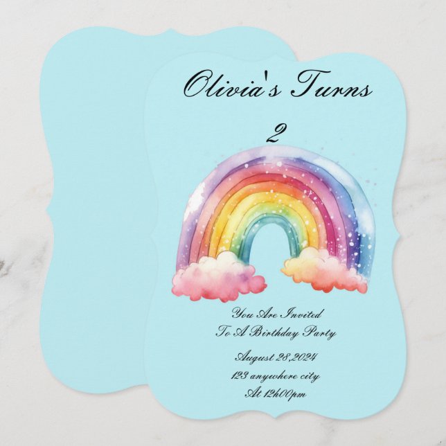 invitación de fiesta de cumpleaños azul para bebé (Anverso / Reverso)