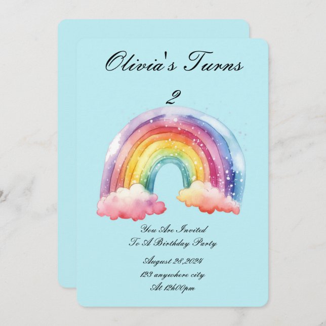 invitación de fiesta de cumpleaños azul para bebé (Anverso / Reverso)