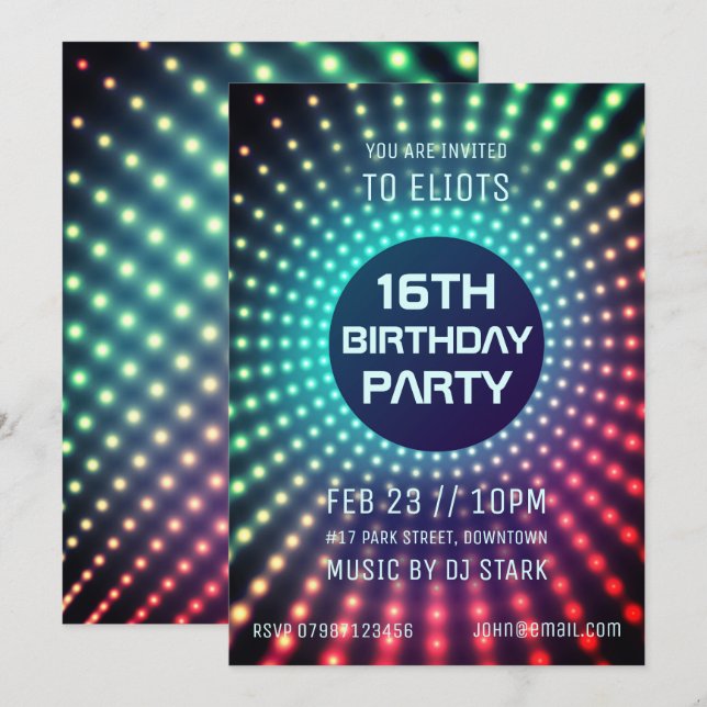 Invitación de fiesta de cumpleaños brillante (Anverso / Reverso)