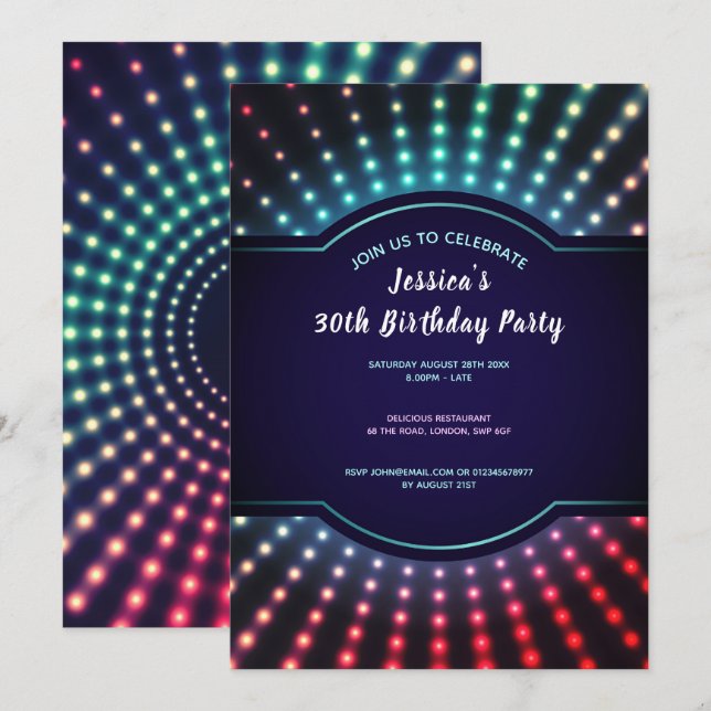Invitación de fiesta de cumpleaños brillante (Anverso / Reverso)