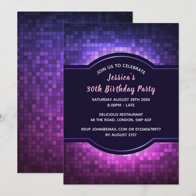 Invitación de fiesta de cumpleaños brillante (Anverso / Reverso)