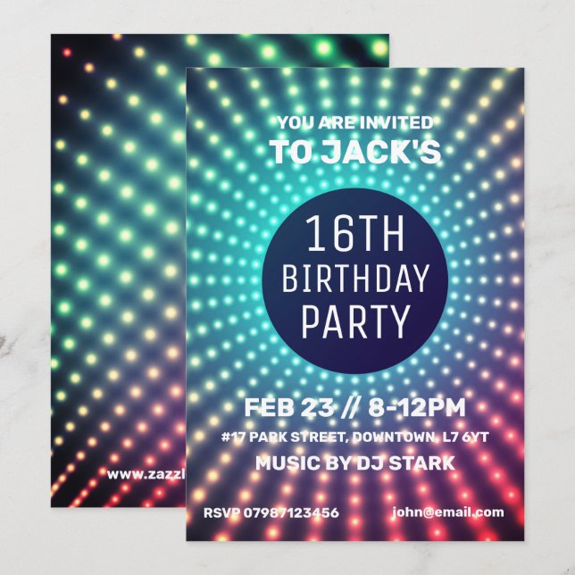 Invitación de fiesta de cumpleaños brillante (Anverso / Reverso)