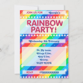 Invitación de fiesta de cumpleaños con arcoiris pe