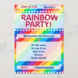Invitación de fiesta de cumpleaños con arcoiris pe