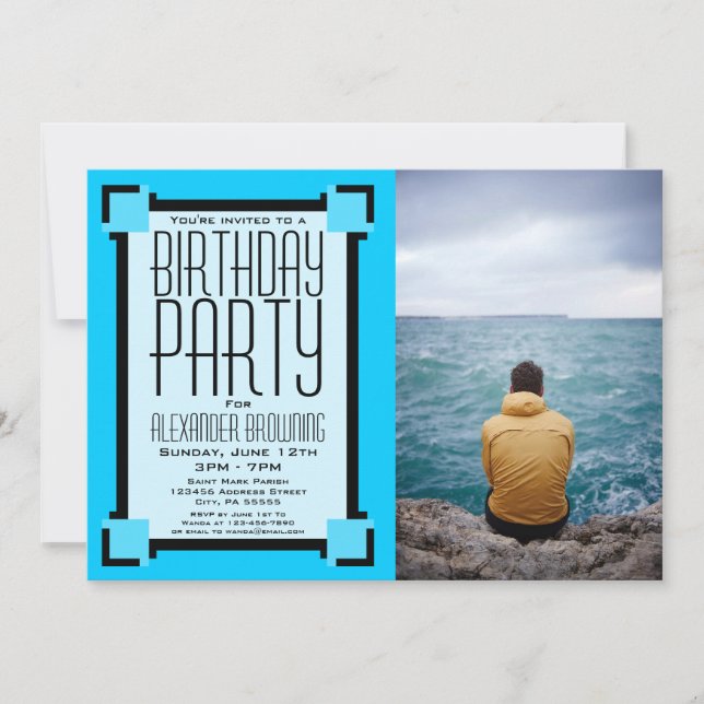 Invitación de fiesta de cumpleaños con geométrica  (Anverso)