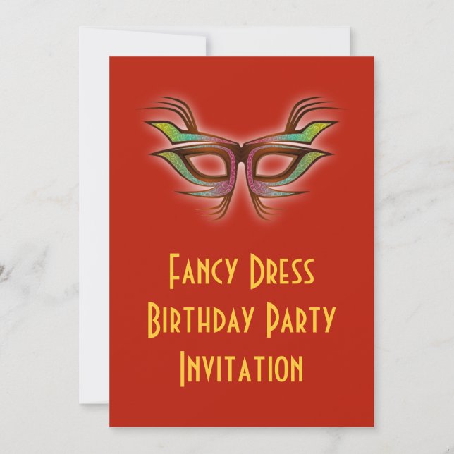 Invitación de fiesta de cumpleaños con máscara (Anverso)