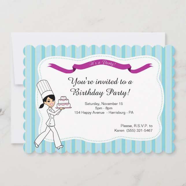 Invitación de fiesta de cumpleaños con pastel (Anverso)