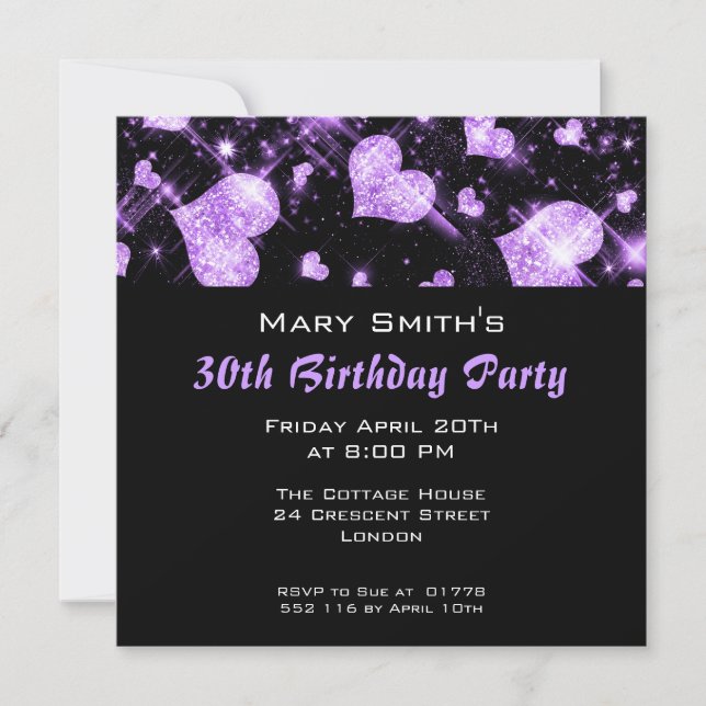 Invitación de fiesta de cumpleaños corazones de Pu (Anverso)