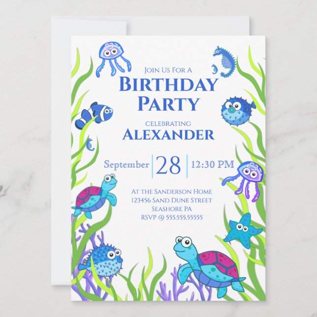Invitación de fiesta de cumpleaños de Blue Under S (Anverso)