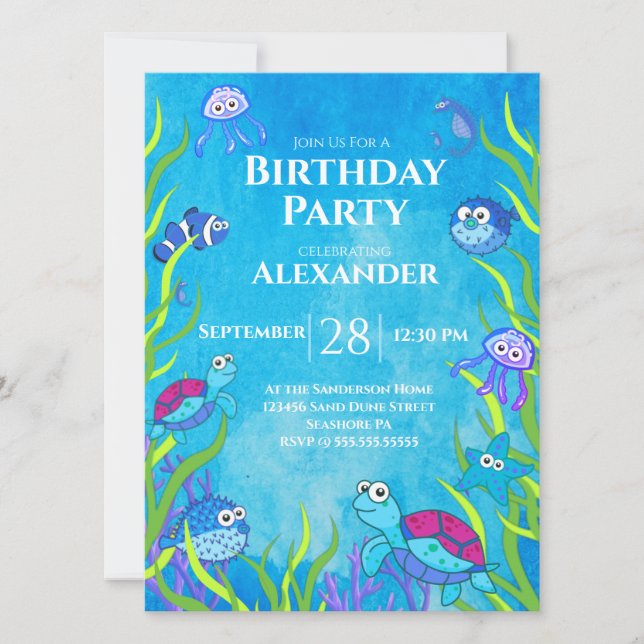 Invitación de fiesta de cumpleaños de Blue Under S (Anverso)