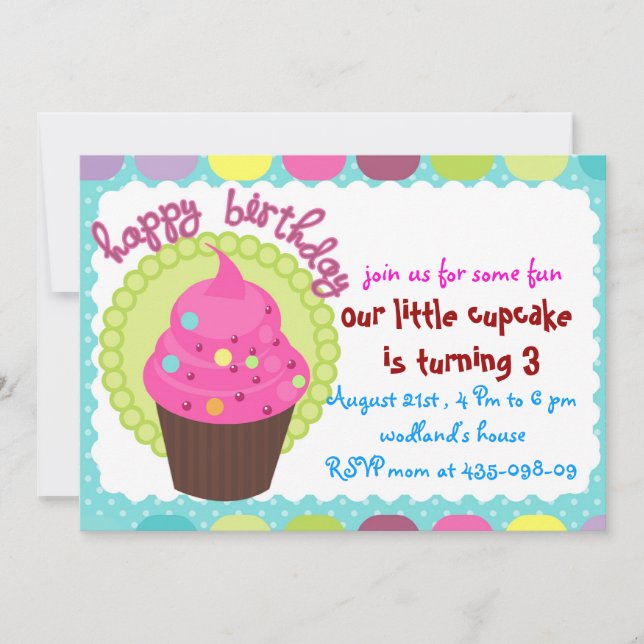 invitación de fiesta de cumpleaños de cupcake (Anverso)