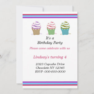 Invitación de fiesta de cumpleaños de Cupcakes Swi
