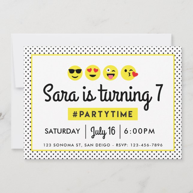 invitación de fiesta de cumpleaños de emoji (Anverso)