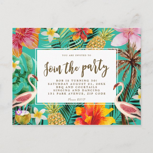 invitación de fiesta de cumpleaños de flamingo tro (Anverso)