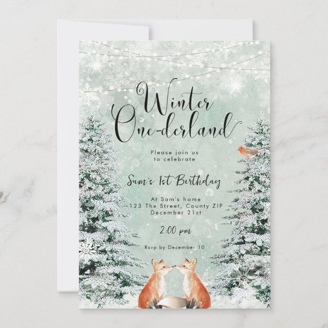 invitación de fiesta de cumpleaños de invierno one (Anverso)