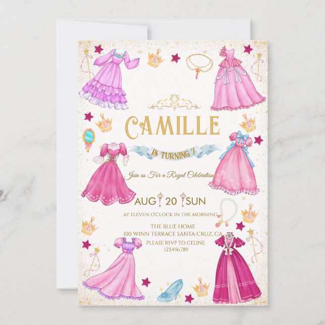 invitación de fiesta de cumpleaños de niña vestido (Anverso)