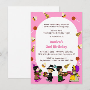 Invitación de fiesta de cumpleaños de niños rosado