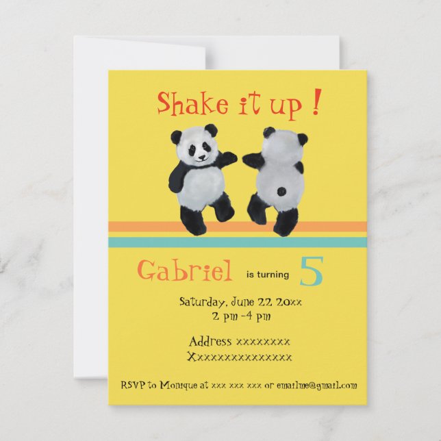 invitación de fiesta de cumpleaños de Panda Bear (Anverso)
