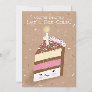 Invitación de fiesta de cumpleaños de pastel kawai