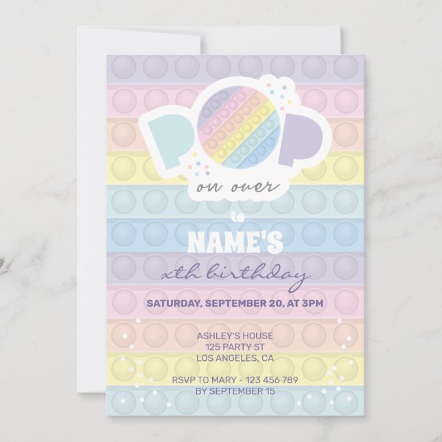 Invitación de fiesta de cumpleaños de Pastel Pop i (Anverso)
