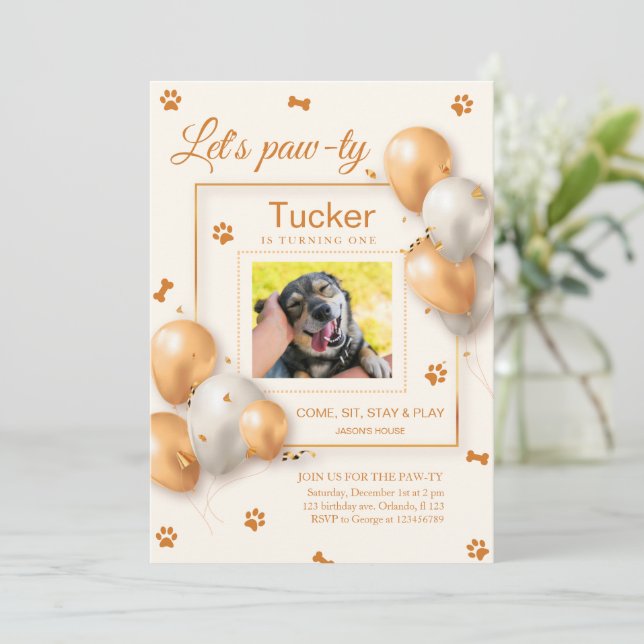 Invitación de fiesta de cumpleaños de perro minima (Anverso de pie)