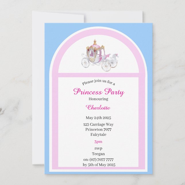 Invitación de fiesta de cumpleaños de princesa par (Anverso)