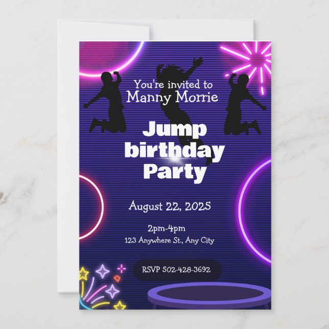 Invitación de fiesta de cumpleaños de salto (Anverso)