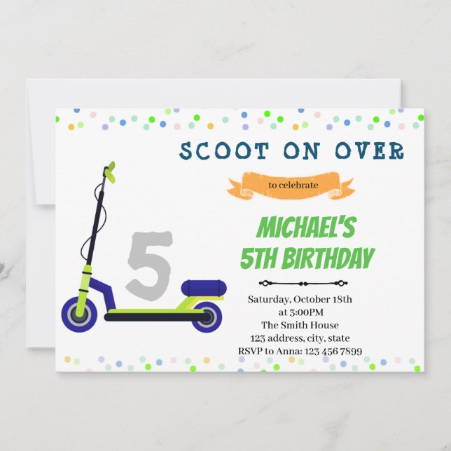 invitación de fiesta de cumpleaños de scooter (Anverso)