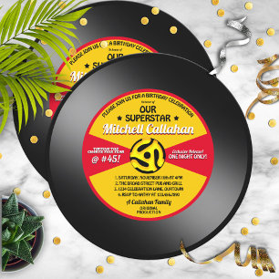 Invitación de fiesta de cumpleaños de vinilo de et
