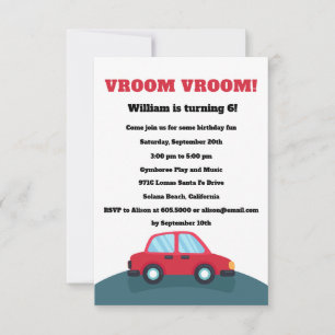 Invitación de fiesta de cumpleaños de Vroom Cars