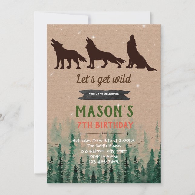 invitación de fiesta de cumpleaños de wolf (Anverso)