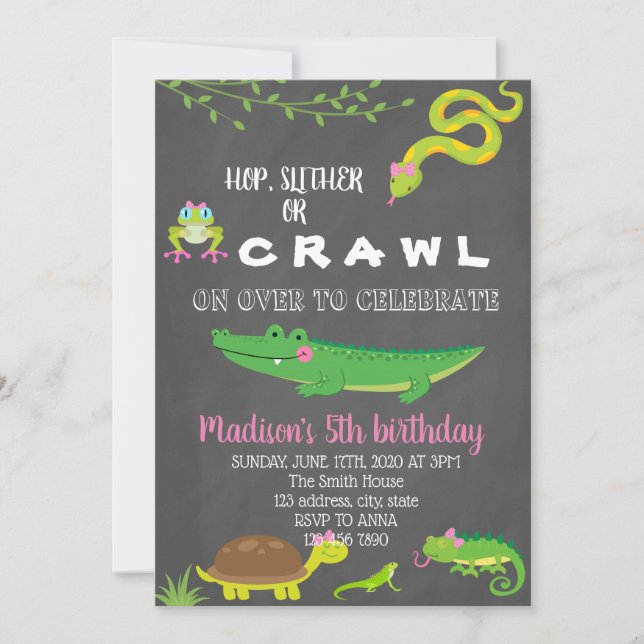 invitación de fiesta de cumpleaños del reptil chic (Anverso)