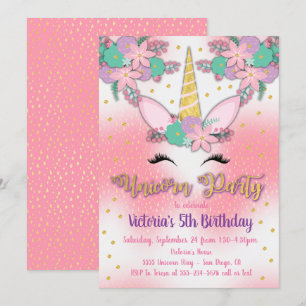 Invitación de fiesta de cumpleaños dorada y rosa c